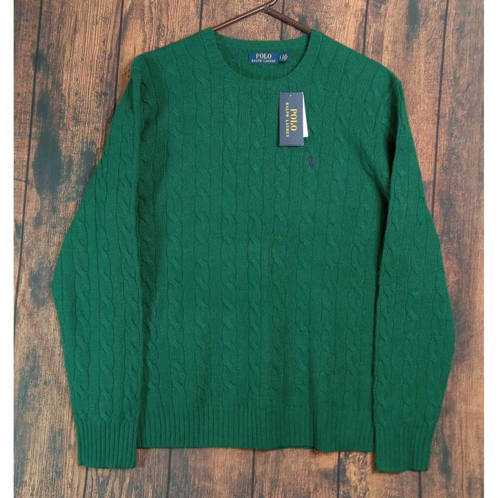 Polo Ralph Lauren Mens Green Wool Cashmere Cable Knit Sweater L 710719546023